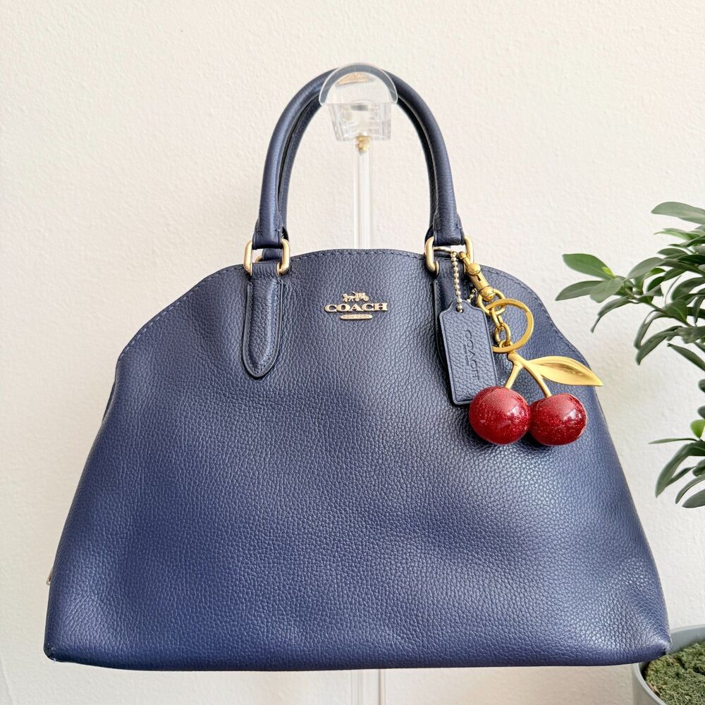 Coach Quinn Satchel Navy Blue Pebbled Leather Dome Top Handle Shoulder Bag